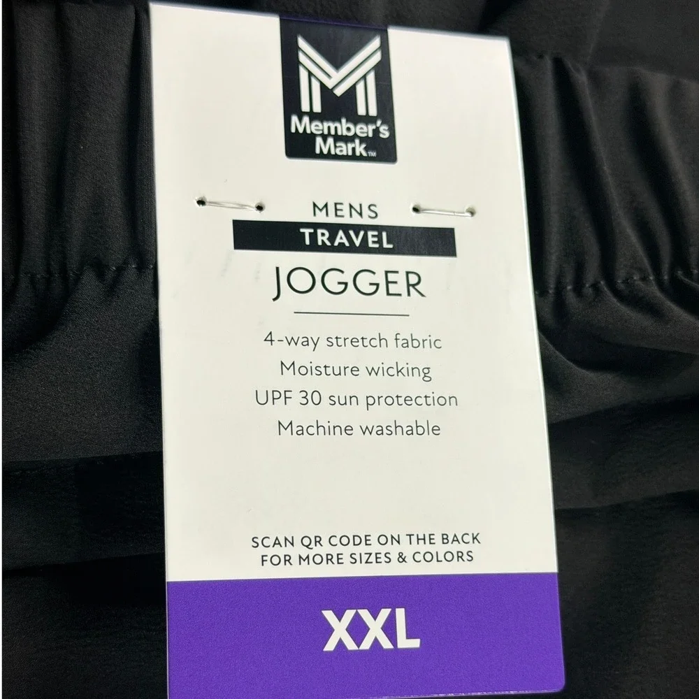 Member's Mark Mens Travel Jogger XXL Black 4-Way Stretch‎ Moisture Wicking NWT